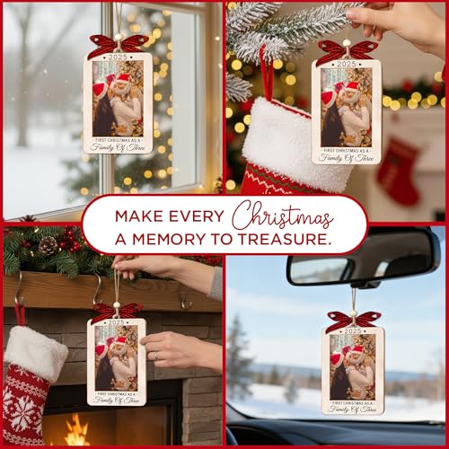 Christmas Ornament Picture Frame - Wooden Landscape Photo Frame for Tree U347