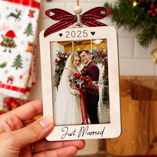 Christmas Ornament Picture Frame - Wooden Landscape Photo Frame for Tree U347