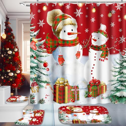 Christmas Bathroom Set with Shower Curtain, Rugs, and Hooks F236