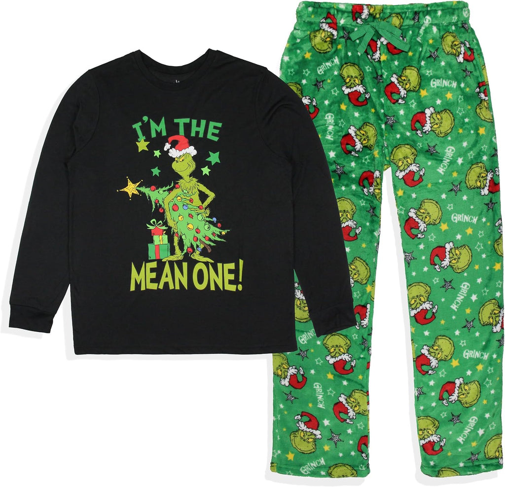 Dr. Seuss GRINCH Men's I'm The Mean One Adult Lounge Pajama Sleep Set, 2X-Large Multicolored