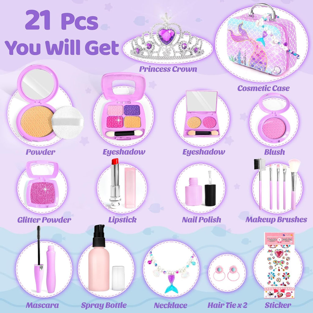 Pretend Makeup for Toddlers, Mermaid Toy Purse for Girls, Toddler Makeup Kit R76507