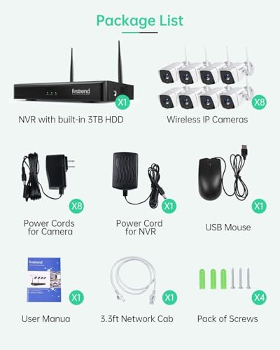 Wireless Security Camera System 8CH NVR 3TB Hard Drive Night Vision Motion Detection App Indoor Outdoor L595