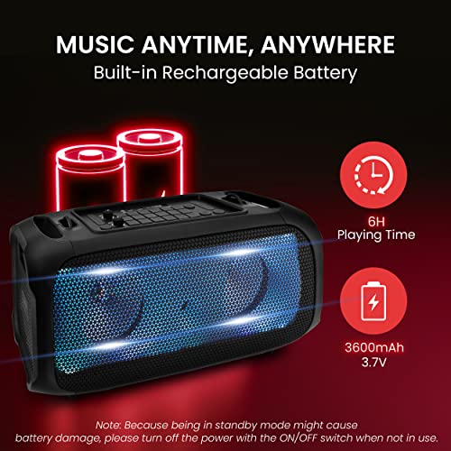 Wireless BT Portable Boombox Speaker - 600W Rechargeable, Stereo System with LED, FM/Aux/MP3/USB/SD, Includes Microphone C89643