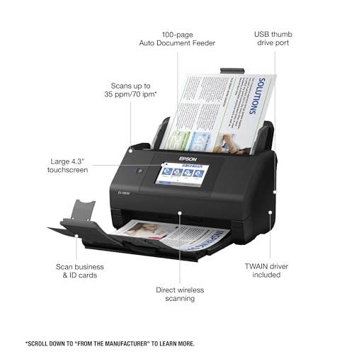 Wireless Color Duplex Desktop Document Scanner with 100-Sheet Auto Document Feeder K592