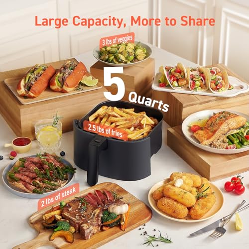 Compact 5QT Air Fryer with Glass Panel and Dishwasher-Safe Basket B429