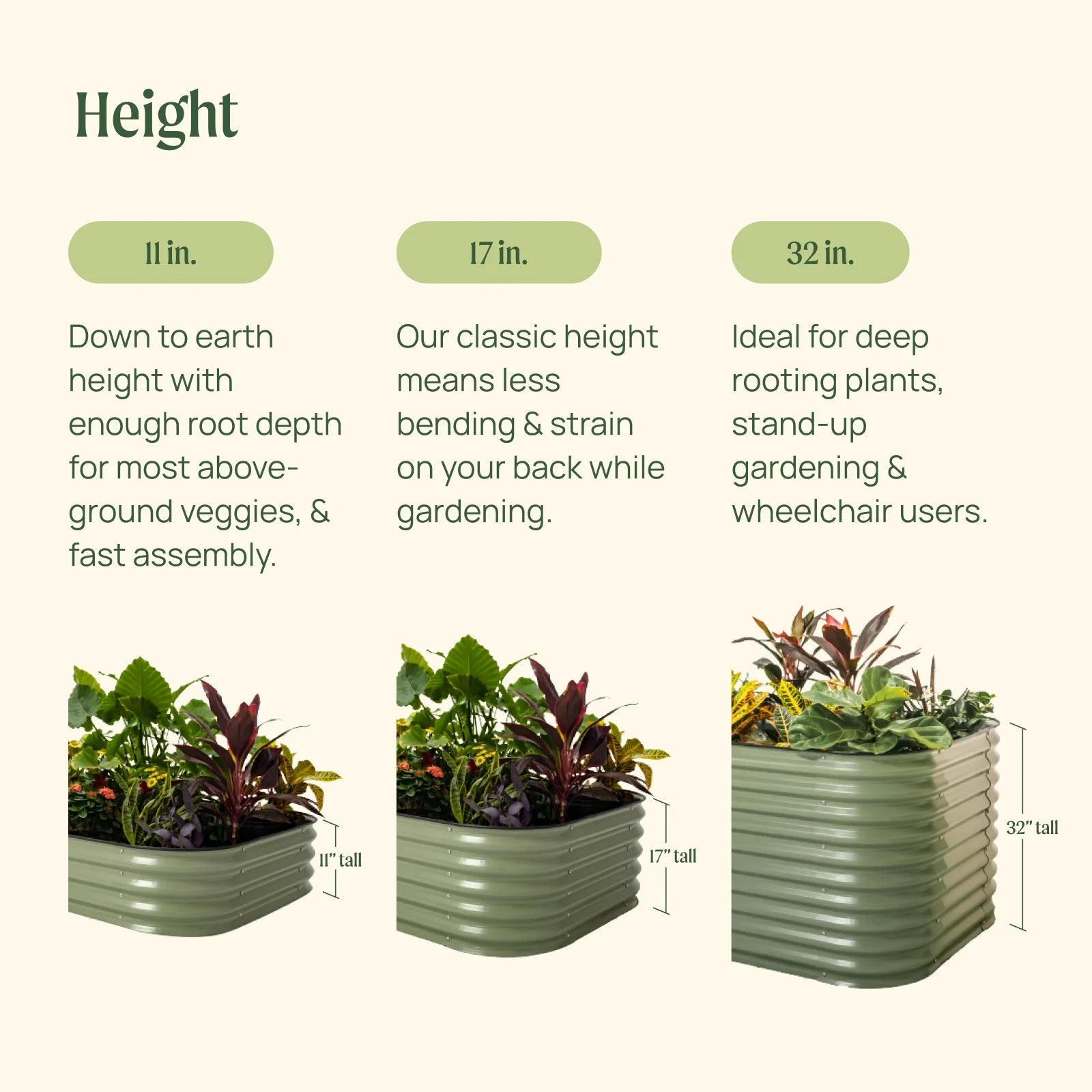 Modular Metal Raised Garden Bed, Olive Green A3714
