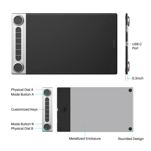 Bluetooth Wireless Drawing Tablet with Dual Dials and Battery-Free Stylus S627
