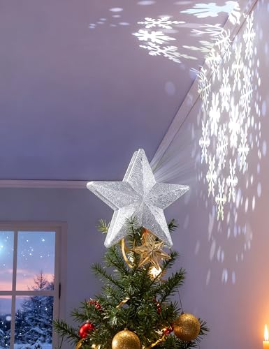 Christmas Tree Topper Lighted Star with 6 Projected Patterns, 3D Hollow Sparkling Star K7783