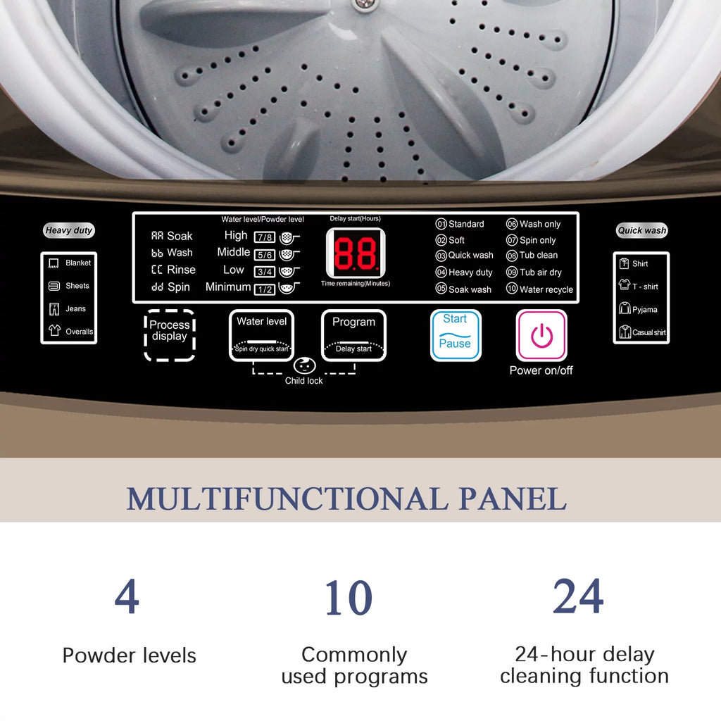 17.7 lbs Full Automatic Mini Washer with Drain Pump, Top Load, 10 Programs O77287
