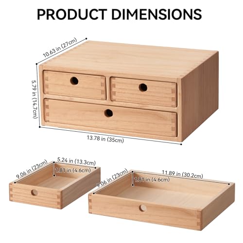 Natural Wooden Desktop Organizer with 3 Drawers I779
