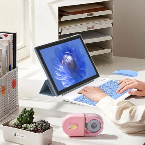 Tablet 10 inch Android 14 with Keyboard Case, Mouse, Stylus, 8GB+64GB, 1280*800 HD Touch Screen, 8MP Dual Camera, Wi-Fi Bluetooth, Blue B613