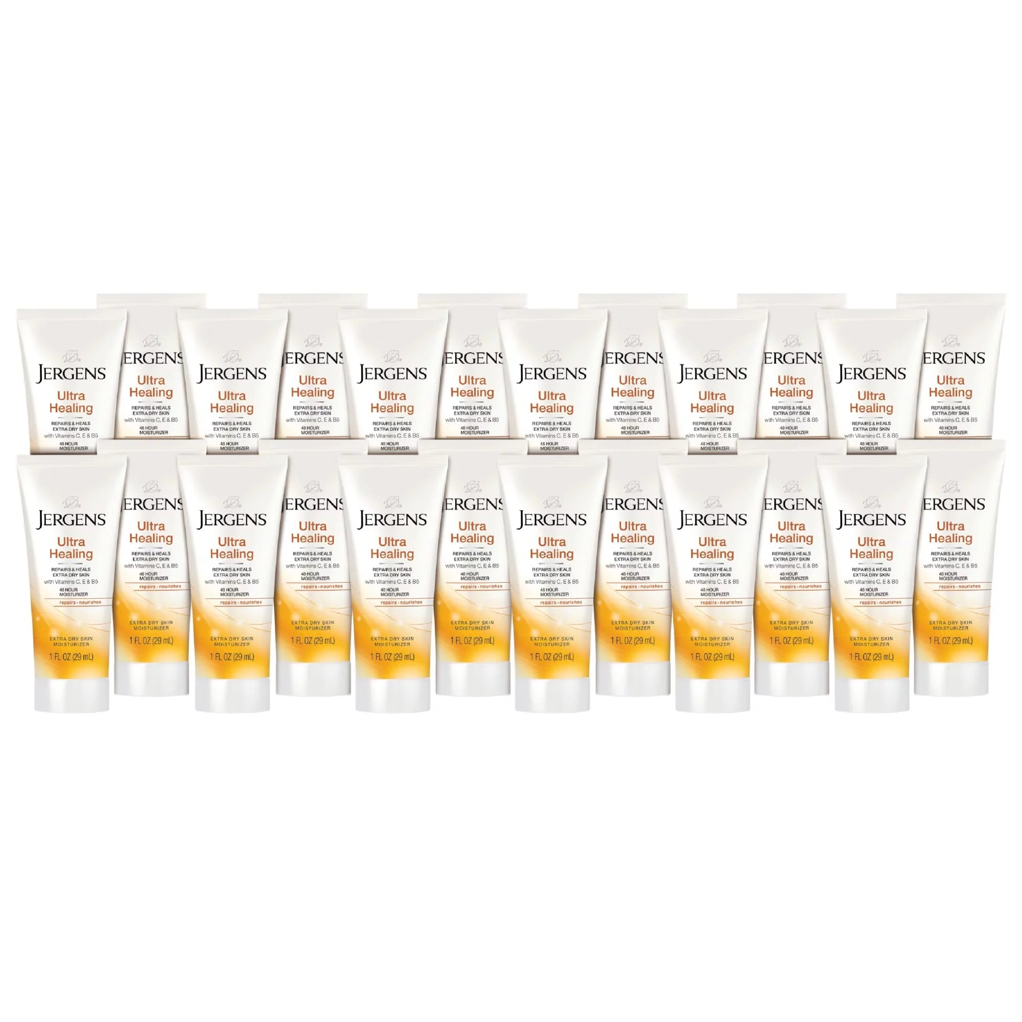Jergens Ultra Healing Dry Skin Moisturizer, Travel Size Body And Hand Lotion, For Extra Dry Skin, Use After Washing Hands, Hydralucence Blend, Vitamins C, E, B5, 1 Fl Oz (Pack Of 24)
