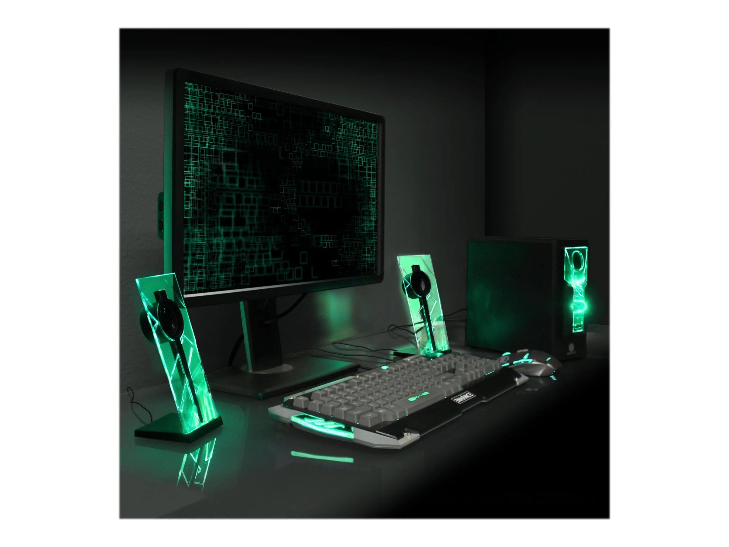 Computer Speakers with Stereo Sound and Green LED Glow Lights C715544