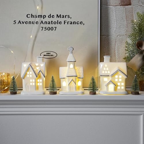 Ceramic Christmas Village Houses with LED Lights, Tabletop Decor R583949
