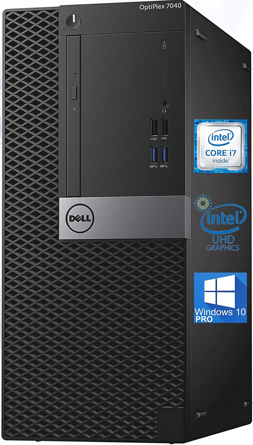 Dell Optiplex 7040 Mini-Tower Desktop PC, Intel Quad-Core i7-6700 4.0 GHz, 8GB RAM, 256GB NVMe SSD, HD Graphics 530 4K, DisplayPort, HDMI, AC Wi-Fi, Bluetooth - Windows 10 Pro (Renewed)