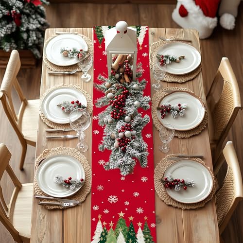 Christmas Table Runner 13x72 Inch, Red Winter Holiday Decor H348
