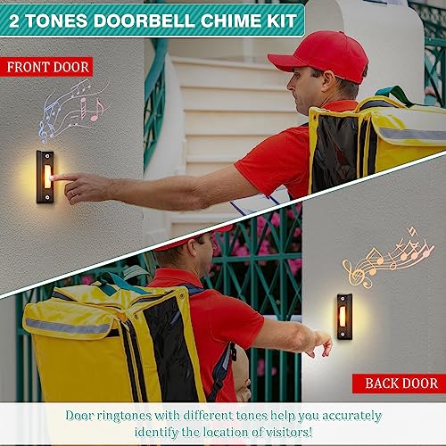 Wired Doorbell Chime with 2 Lighted Push Buttons, 16V 10VA, Front and Rear Door Chime Kit Q292601