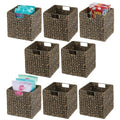 mDesign Natural Woven Hyacinth Cube Organizer Basket with Handles - Storage for Kitchen Cabinet or Pantry Shelf, Perfect for Cubby Storage Units, Holds Snacks or Small Appliances, 8 Pack, Black Wash