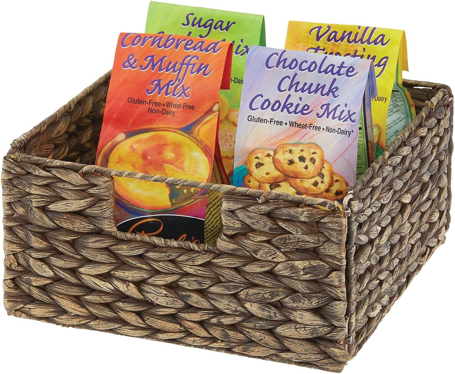 Woven Hyacinth Storage Basket with Handles, Foldable, 8 Pack L251