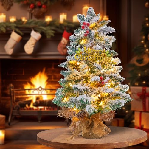 Mini Christmas Tree with 50 LED Lights, 24 Inch Tabletop Prelit Artificial Tree U511