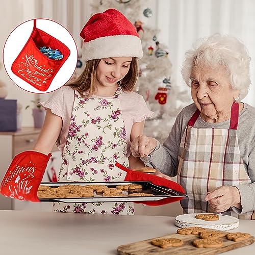 Christmas Pot Holders with Pockets - Red Heat Resistant Oven Mitts for Baking F83353