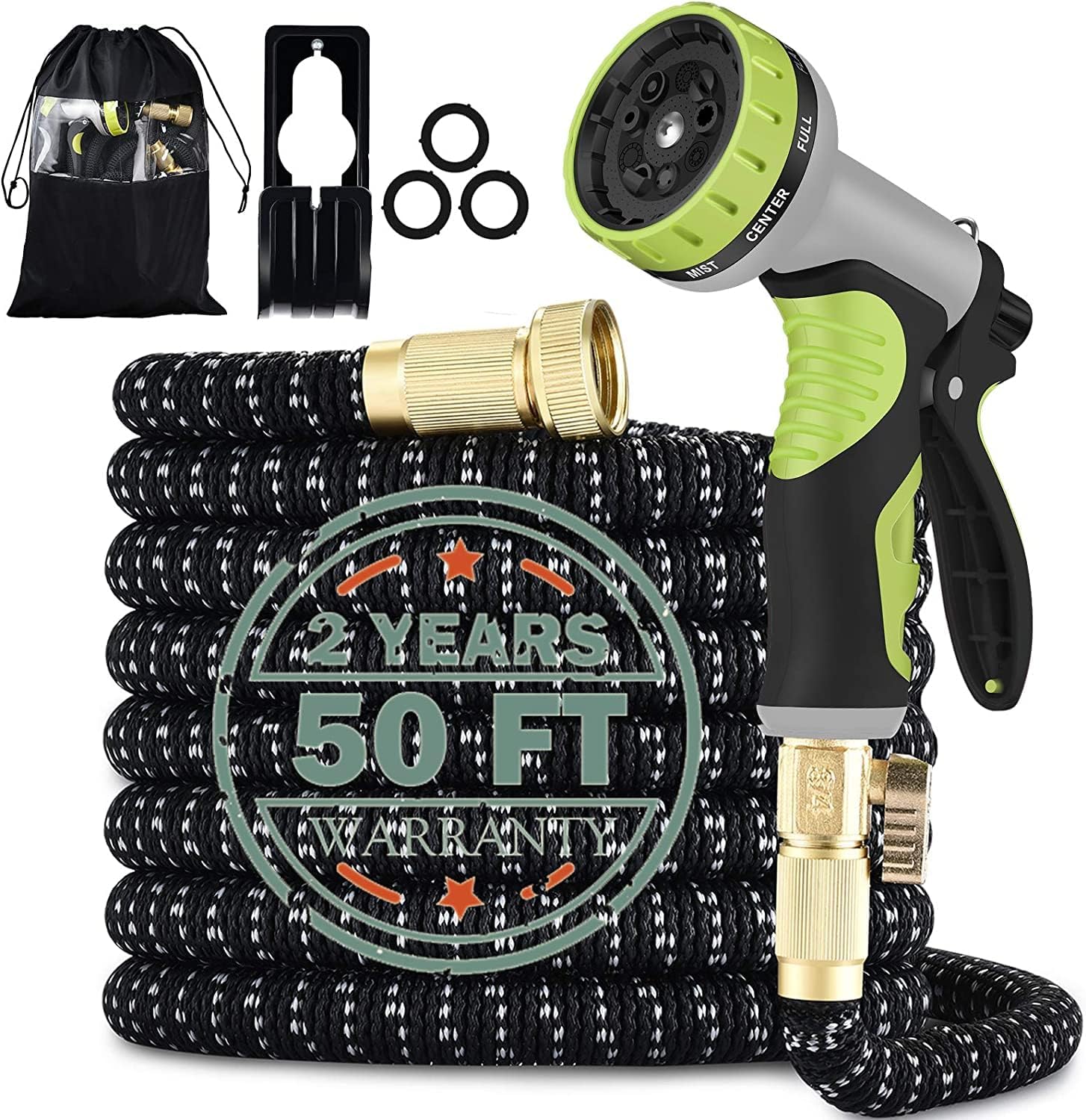 Expandable Garden Hose 50FT with 9 Function Nozzle, Leakproof Lightweight Expanding Garden Water Hose with Solid Brass Fittings, Extra Strength 3750D Durable Gardening Flexible Hose.(50FT)