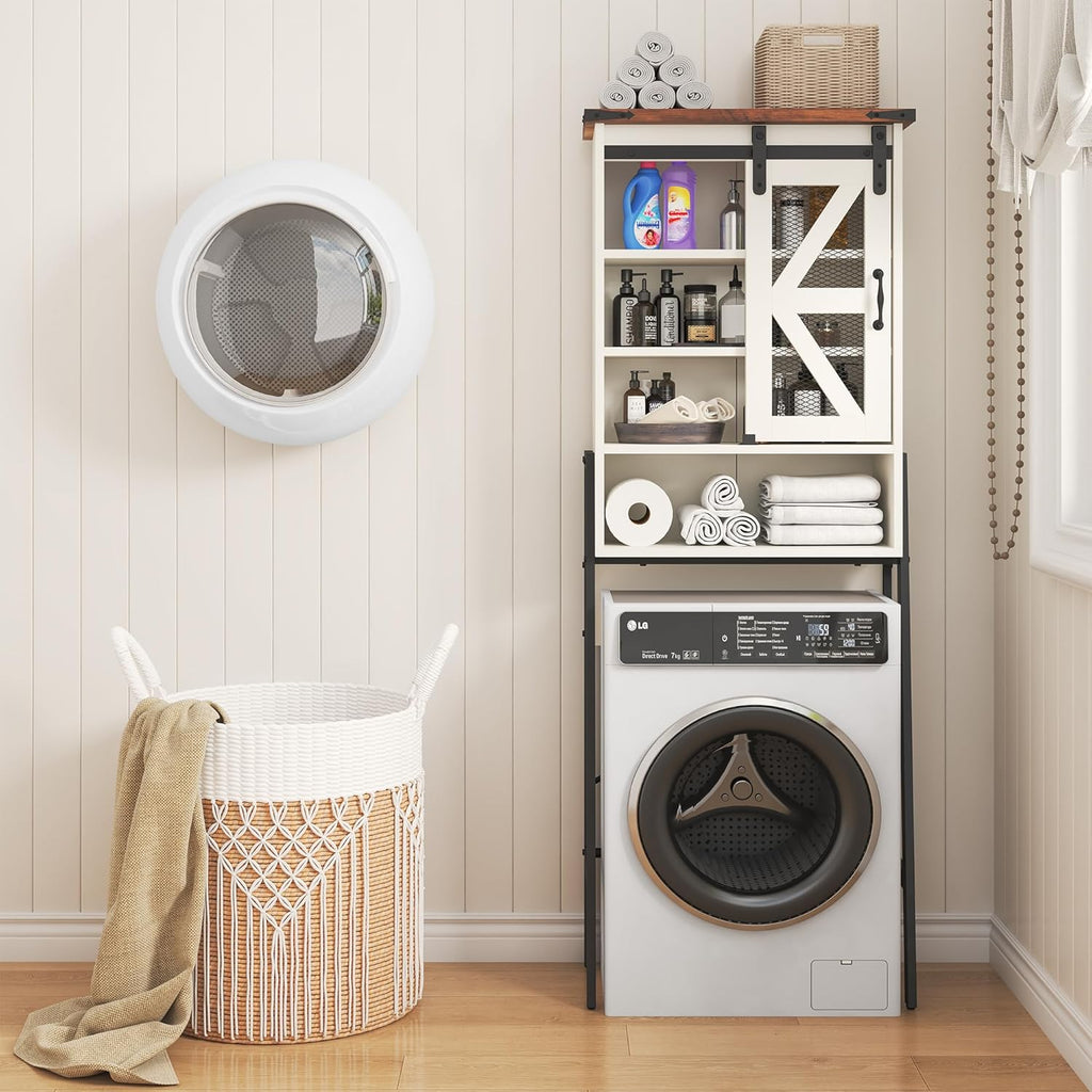Over The Toilet Storage Cabinet with Adjustable Shelves and Barn Door A346660