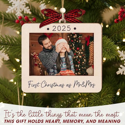 Christmas Ornament Picture Frame - Wooden Landscape Photo Frame for Tree U347