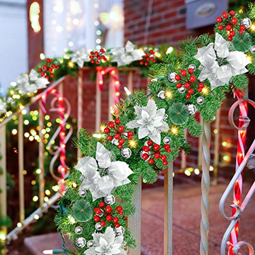 Pre-lit Christmas Garland with LED Lights, Red Flowers and Berries Y488109