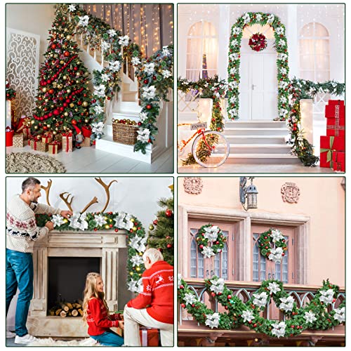 Pre-lit Christmas Garland with LED Lights, Red Flowers and Berries Y488109
