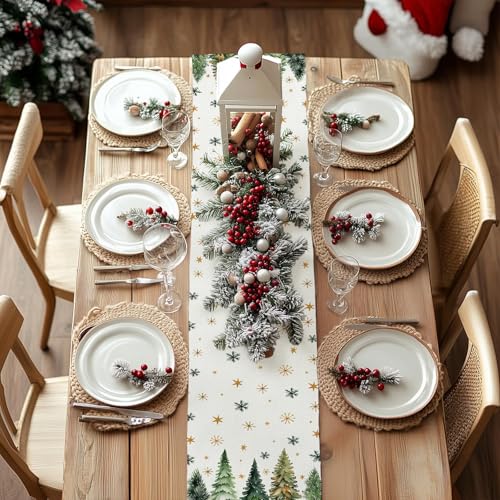 Christmas Table Runner 13x72 Inch, Red Winter Holiday Decor H348