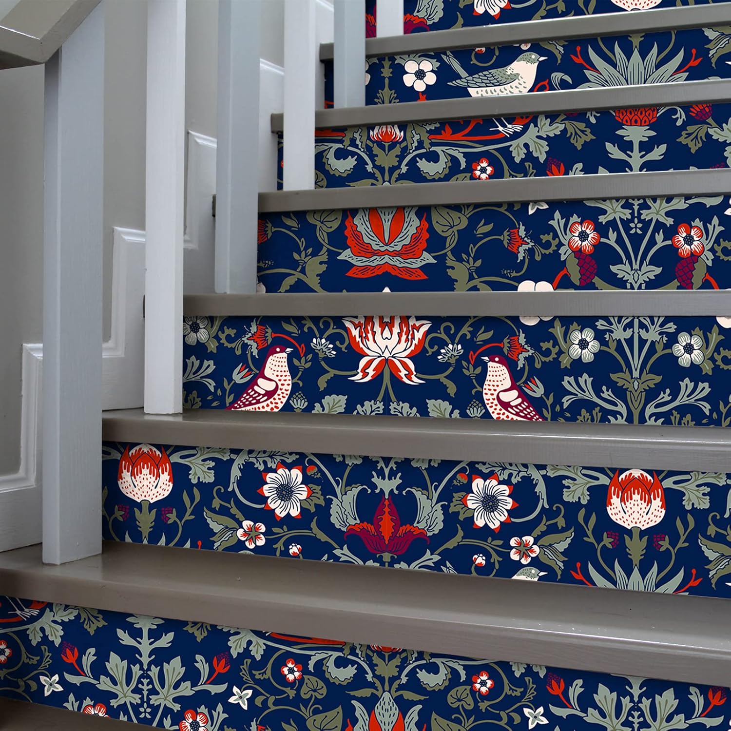 Vintage Birds Berries Floral Peel and Stick Wallpaper Navy Blue G62412