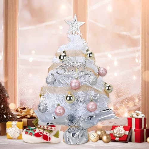 Mini Christmas Tree with 50 LED Lights, 24 Inch Tabletop Prelit Artificial Tree U511
