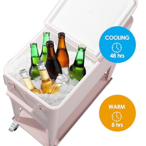 80 Quart Rolling Ice Chest on Wheels, Portable Drink Cooler Cart with Shelf G157