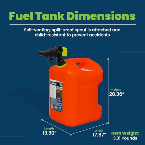 SmartControl Plastic Dual Handle 5 Gal Gasoline Can Container with Controllable Flow Nozzle and Capless Funnel, Red L742