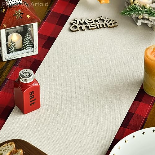 Buffalo Plaid Christmas Trees Table Runner, Winter Holiday Kitchen Dining Decor, 13 x 108 Inch D48516