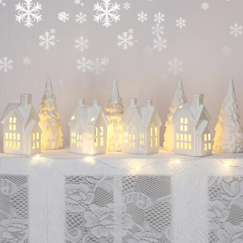 Christmas Village Set of 17 with LED Ceramic Houses and Trees F8383