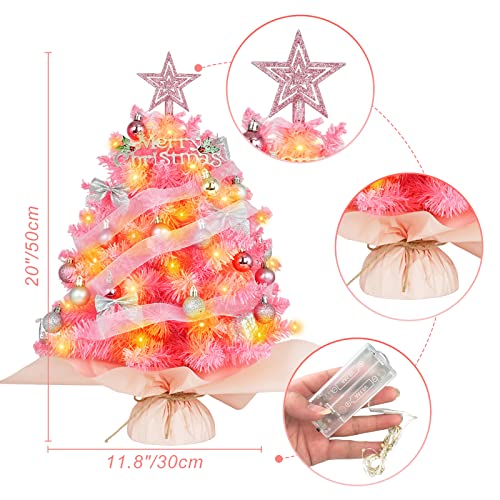 Pink Mini Christmas Tree with Lights and Star Topper T106113