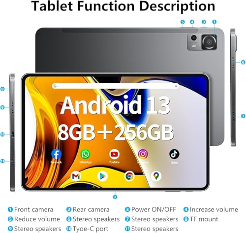 Android Tablet 12 Inch, 8GB RAM 256GB, FHD IPS Touch Screen P321