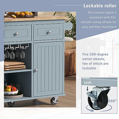 Wood Kitchen Island Cart with Locking Wheels and Wine Rack B2528