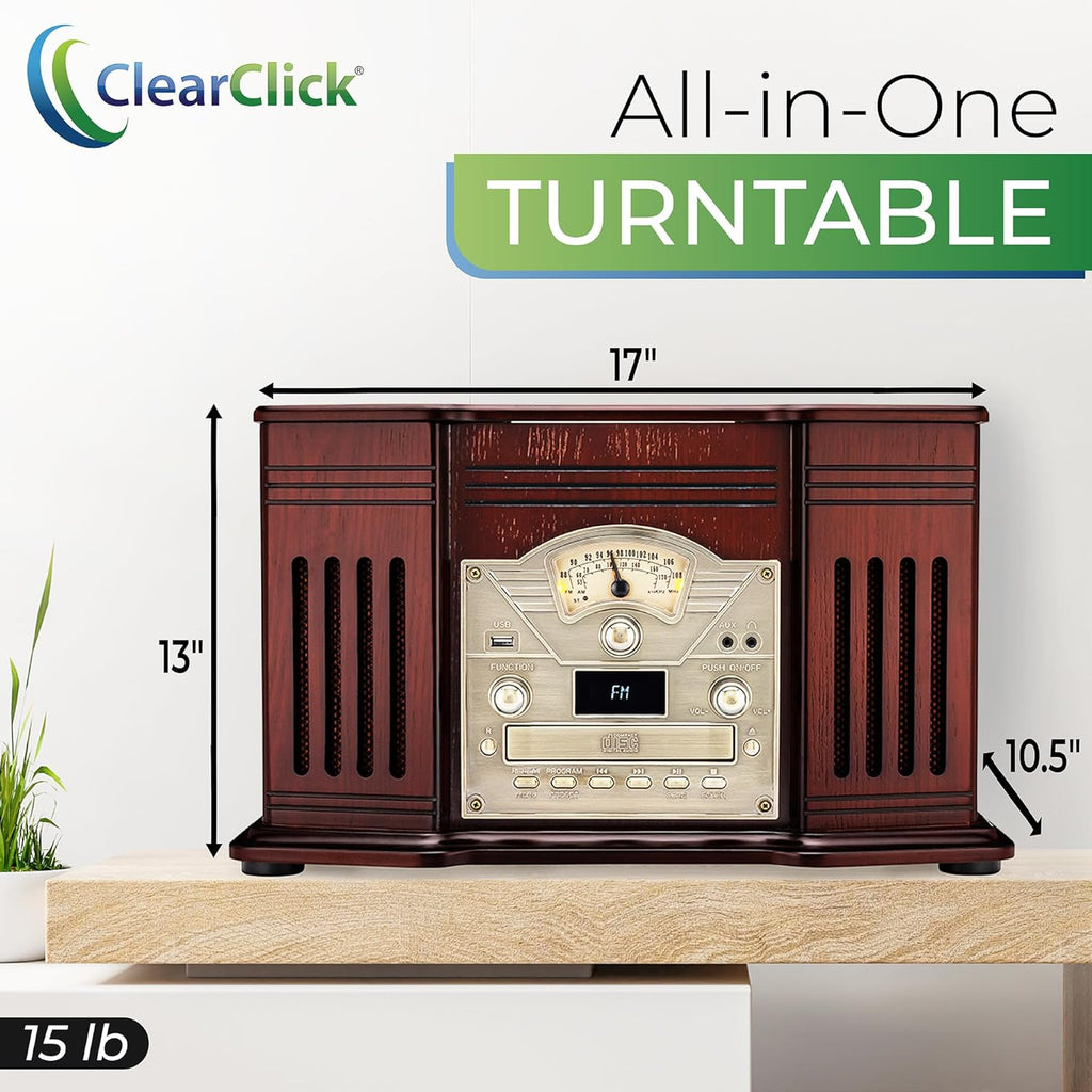 All-in-One Turntable with 3-Speed Record Player, Bluetooth, CD, Cassette, AM/FM Radio, USB, Built-in Speakers P88310