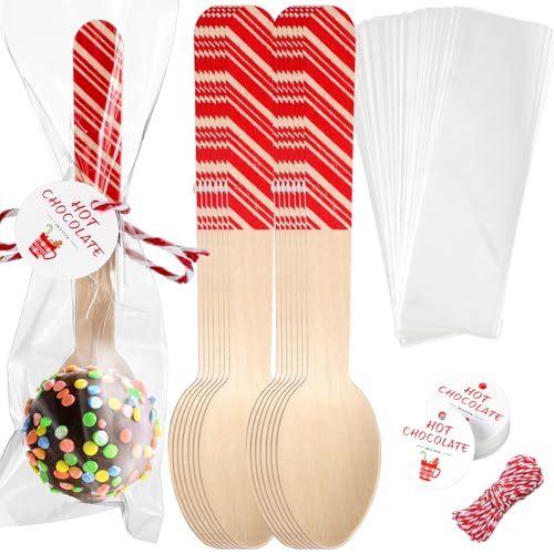 100 Set Christmas Wooden Spoons for Hot Cocoa, Chocolate, and Baking U148