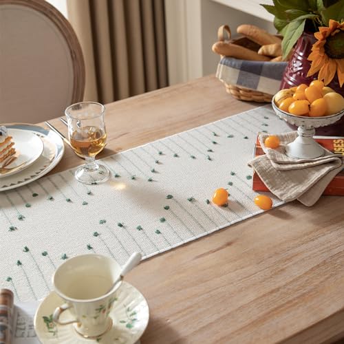 Christmas Table Runner 13 x 90 Inch Cotton Woven with Tassels Red and Beige B398787