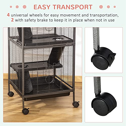 Metal Small Animal Cage with Hammock and 4 Tiers, Gray V69531