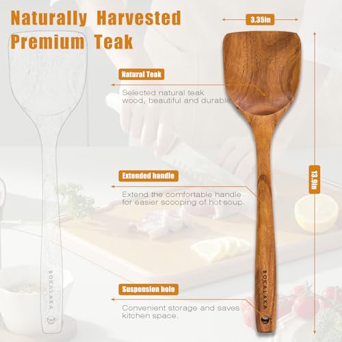 Natural Teak Wooden Spoons for Cooking, 10-Piece Kitchen Utensil Set I607645