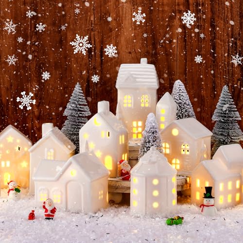 LED Ceramic Christmas Village Set with Light Up Houses and Figurines U9709