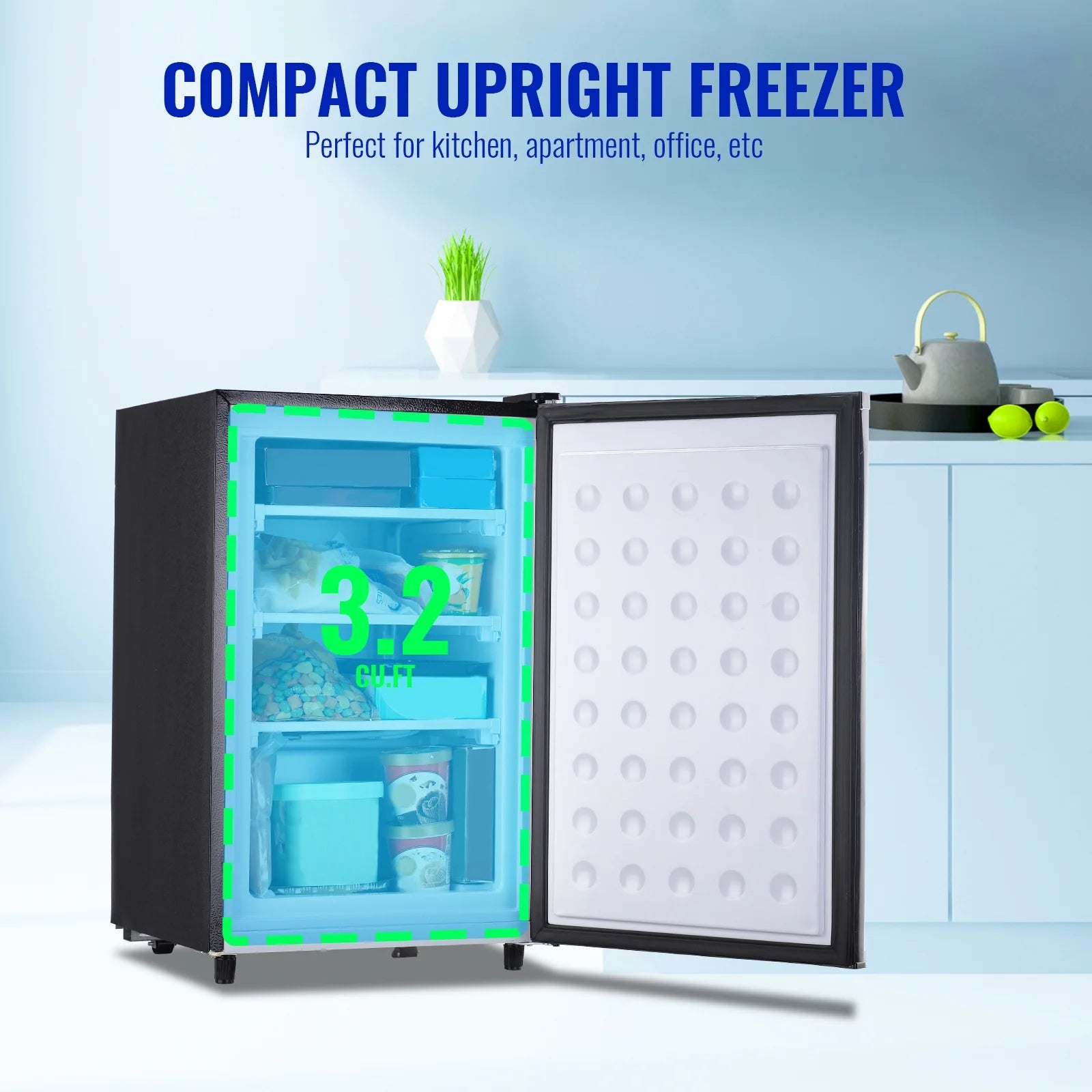 Single Door Compact Freezer with Adjustable Temperature Control, Silver U867561