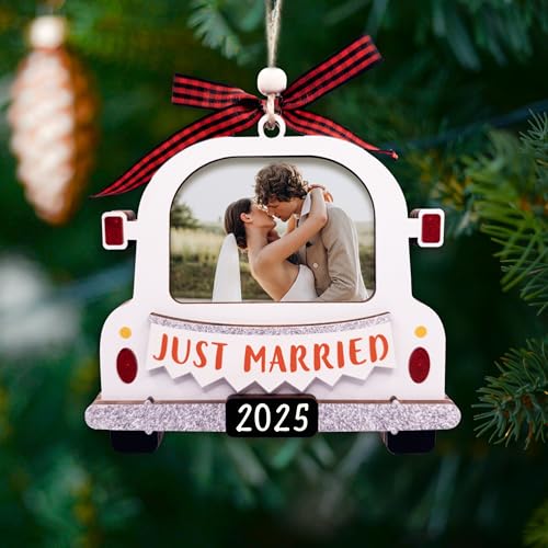 Christmas Ornament Picture Frame - Wooden Landscape Photo Frame for Tree U347