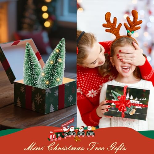12 Pcs Mini Christmas Trees with Lights, 4" Artificial Bottle Brush Trees with Wooden Bases P243973