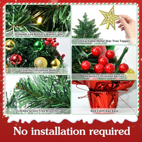 Tabletop Christmas Tree with LED Lights, 22-Inch Pre-Decorated Artificial Tree K796